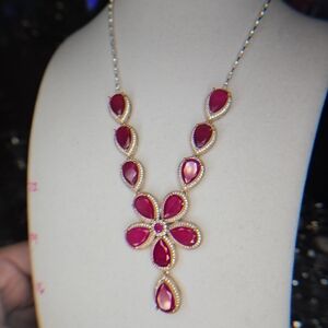 Stunning Floral Faceted Ruby Necklace